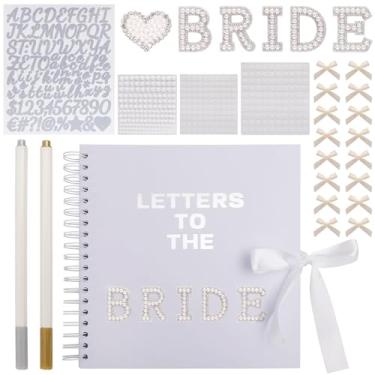 Imagem de Hugestar Livro de recortes de 25 x 25 cm para a noiva, livro de memórias de casamento com 30 páginas, faça você mesmo, álbum de fotos de papel em branco com adesivos de pérolas, laços, letras