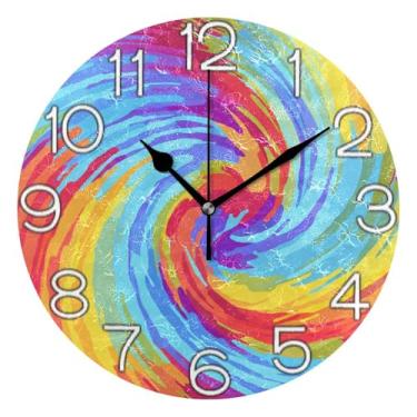 Imagem de GAIGEO Relógio de parede analógico decorativo escritório cozinha relógio operado por bateria silencioso, decoração de sala de estar, arte moderna, impressão colorida amarelo azul, 25 cm, ponteiros