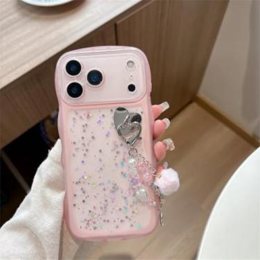 Imagem de Capa para celular com glitter e padrão ondulado 3D para iPhone 11, 12, 13, 14, 15, 16, 17 Pro Max e 16 Plus, com borda transparente e parte traseira em TPU macio (para iPhone 11/Rosa)
