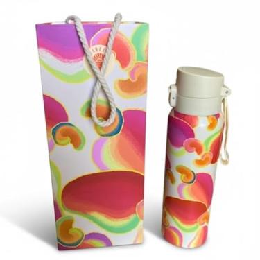 Imagem de Garrafa Térmica, Aço Inoxidável, 650ml, Tampa Hermética com Trava, Base Antiderrapante, Design Tropical, 25cm (650ml, Caju)