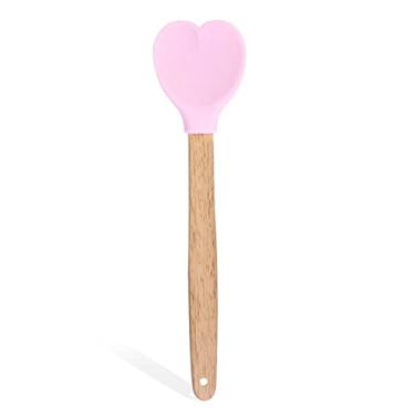Imagem de XANHOY Espátula de silicone para pastelaria de coração com cabo de madeira, colheres de biscoito, acessórios de cozinha, utensílio de cozimento, colher de mexer o coração