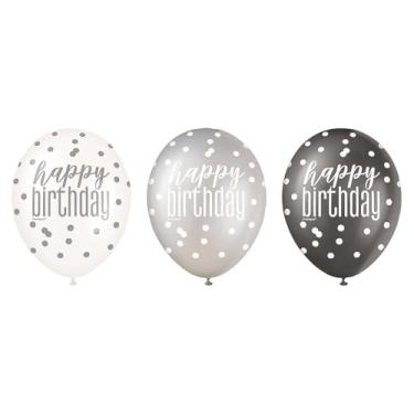 Imagem de Balão de látex de feliz aniversário brilhante de 30,5 cm sortido - 6 peças.