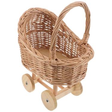 Imagem de Kisangel Carrinho de Boneca de Vime, Carrinho de Bebê de Vime para Centro de Mesa de Chá de Bebê, Mini Cesta de Vintage para Daminha de Casamento