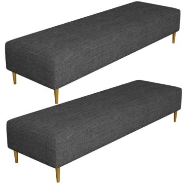 Imagem de Kit 02 Puffs Decorativo Sala de Estar Bali W01 Pés Palito 190x60cm Linho Cinza Escuro - Lyam Decor