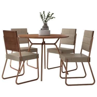 Imagem de Conjunto de Mesa de Jantar Redonda com 4 Cadeiras, Base em Metal Bronze