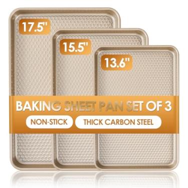 Imagem de Conjunto de 3 assadeiras antiaderentes de aço carbono com textura, formas comerciais de rolo, torradeira de substituição para forno, resistente e fácil de limpar, champanhe dourado