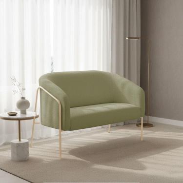 Imagem de Sofá 2 Lugares Namoradeira Stella Base Industrial Alta Champanhe Bouclê D03 - D`rossi Cor Pistache