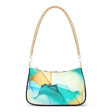 Imagem de Bolsa de ombro chique com corrente gradiente azul aquarela, bolsa feminina Hobo com grande capacidade, bolsa elegante para uso diário e noite