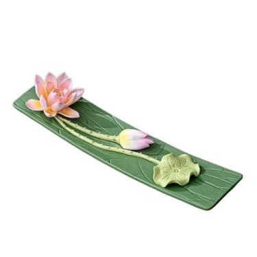 Imagem de porta-vara de incenso Porta-incenso de lótus cerâmica feito à mão para cerimônia do chá, queimador incenso decorativo para ambientes internos(Pink)