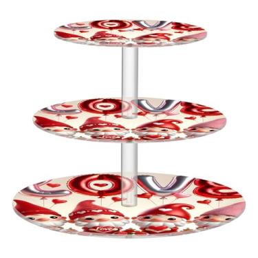 Imagem de Joitme Suporte para cupcake Tea Party, 3 camadas, redondo, romântico, amor, gnomos, balões vermelhos, torre de cupcake de acrílico, para chá de bebê, suporte de donut, suporte para sobremesa, mesa