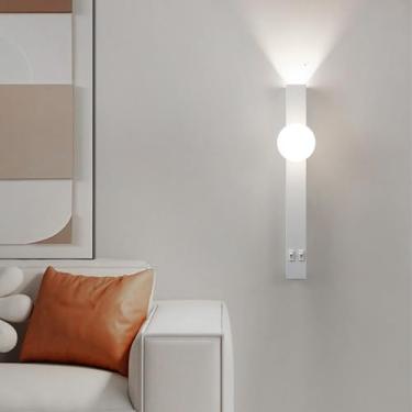 Imagem de GZZBMY Lâmpadas de Parede LED Interior Moderno Minimalista Design Metal Iluminação de Parede com Interruptor Acrílico Sombra Arandela para Sala de Estar Quarto Cabeceira Escada (Luz Branca Branca, 40