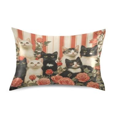 Imagem de Blueangle Fronha de cetim refrescante para cabelo e pele, capa de almofada de rosas para o dia dos namorados, tamanho padrão 51 x 66 cm com fecho de envelope (198)