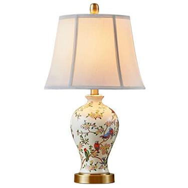 Imagem de Abajur de mesa de 62 cm em porcelana de Jingdezhen, luminária de cabeceira em cerâmica pintada à mão com cúpula de tecido, ideal para sala de estar, quarto, escritório ou sala de estudos.