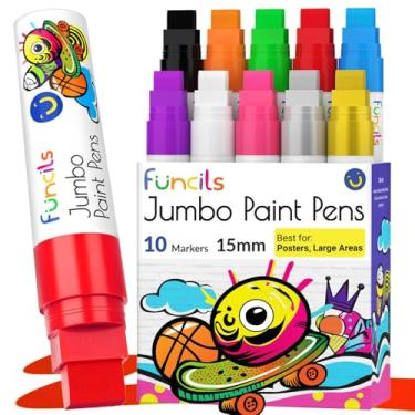 Imagem de Funcils 10 marcadores de tinta acrílica jumbo – canetas de tinta acrílica gordas de 15 mm para tela, pintura rupestre, madeira, plástico, vidro – canetas permanentes grandes e grossas para placas