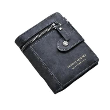 Imagem de Carteira masculina clássica preta portátil de camurça brilhante e confortável, design clássico preto com zíper portátil com camurça brilhante e forro interior macio e confortável