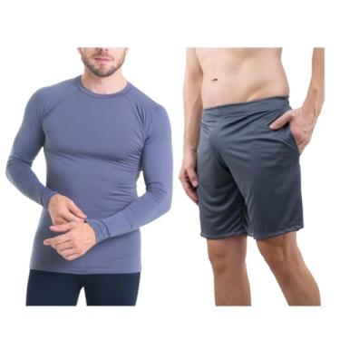 Imagem de Conjunto Camiseta Longa Light Masculina e Calção Masculino Bermuda Esportiva com Bolso Fitness Academia UV50+ Trygg (M, Cinza)