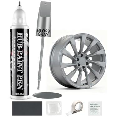 Imagem de Amiss Kit de reparo de aro cinza brilhante, tinta de roda e caneta de retoque de tinta de aro para erupções cutâneas, reparo universal de arranhões de roda de liga leve para arranhões e arranhões