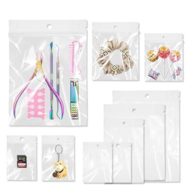Imagem de 100 peças pequenas bolsas de joias de plástico transparente, mini sacos de embalagem de armazenamento com zíper resseláveis com orifício para pendurar (200, 8,5 x 12,5 cm)