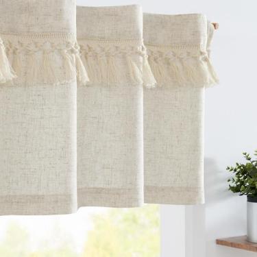 Imagem de Cortina jinchan Boho Valance Linen Tassels 41x16 cm bege