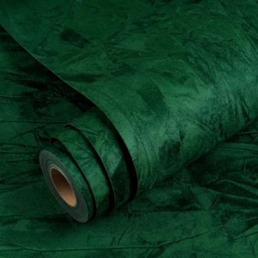 Imagem de Yenhome Papel de parede verde esmeralda descascar e colar 43 cm x 38 cm papel de parede verde adesivo e descascar papel de parede vintage tecido de feltro papel de parede verde para quarto forro de