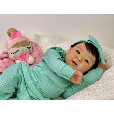 Imagem de Bebê Reborn Jiali Menina Tecido Boneca Realista Olhos Pretos 50cm Kit 