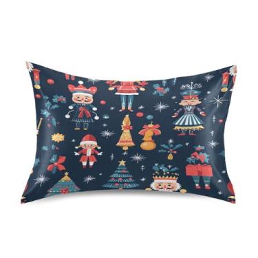 Imagem de Blueangle Fronha de cetim com personagens de quebra-nozes de Natal para cabelo e pele, tamanho padrão (51 x 66 cm) - Capas de almofada de cetim com fecho de envelope (694)