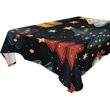 Imagem de Blueangle Toalha de mesa com desenho animado de árvores de Natal – Toalha de mesa retangular de poliéster impermeável e resistente a manchas para ambientes internos e externos, 152 x 274 cm (622)