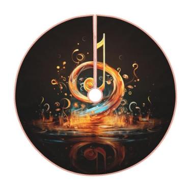 Imagem de Saia de árvore de Natal com estampa de símbolo musical, decorações de Natal rústicas, decoração de festa de inverno e ano novo