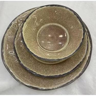 Imagem de Jogo de Pratos de Melamina com Textura Envelhecida – 3 Tamanhos (17.50/23.00/27.30cm), Ideal para Refeições Domésticas e Eventos Casuais (Marrom,1 kit com 3 unidade)