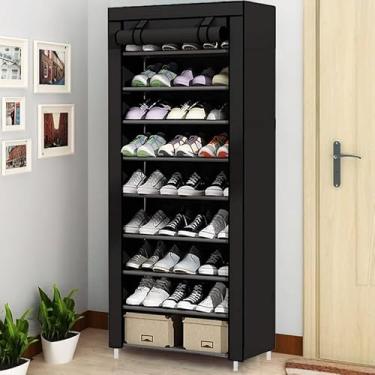Imagem de Sapateira Organizadora Dobrável 9 Prateleiras / 9 Andares Multiuso para Sapatos, Chinelos e Objetos(Preto)