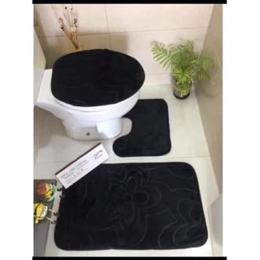 Imagem de Tapete Jogo De Banheiro 3 Pçs Liso (preto)