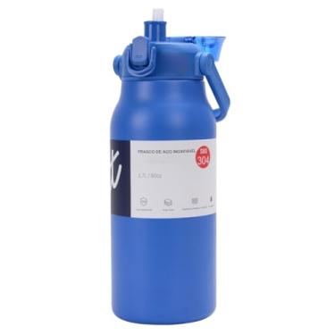 Imagem de Garrafa Térmica de água 1700ml Grande Capacidade Aço Inox Isolado Cup de Academia (Azul 1700ML)