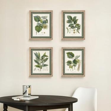 Imagem de Gatheroad Decoração de sala de arte de parede de plantas verdes, conjunto de 4 peças de impressões de arte botânica para quarto, pôsteres minimalistas de folhas de 20 x 25 cm para decoração de parede