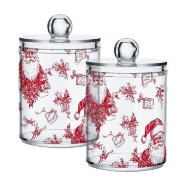 Imagem de xigua Pacote com 2 lindos suportes de Natal para bolas de algodão, cotonete – Frasco de plástico de boticário de armazenamento versátil transparente de 400 ml para banheiro e organização de