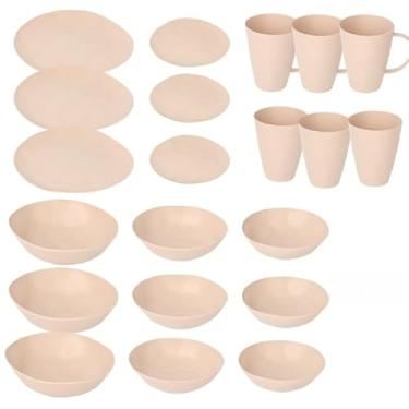 Imagem de Conjunto de 16 Peças Reutilizáveis – 8 Pratos + 4 Bowls + 4 Copos, Louça de Mesa Ideal para Refeições Domésticas e Família (KIT21-amêndoa)