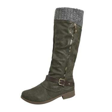 Imagem de Botas femininas modernas de couro femininas de inverno com zíper lateral, botas de salto baixo, casuais e versáteis, Verde, 35