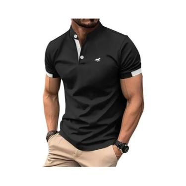 Imagem de Camisa Polo Casual Slim Fit Masculina De Manga Curta Com Gola Alta Par