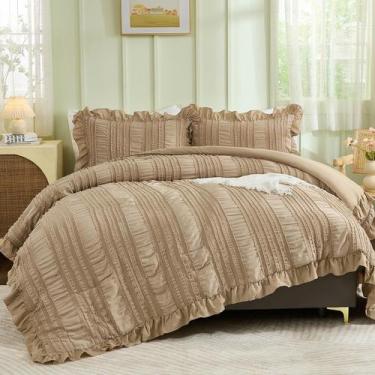Imagem de Conjunto de edredom WONGS BEDDING Khaki Ruffle Farmhouse King