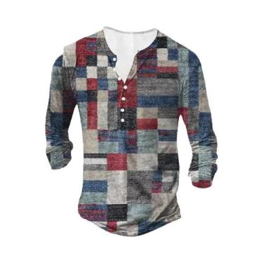 Imagem de Camisa Masculina Vintage De Botão, Manga Longa, Casual, Estilo Solto, 