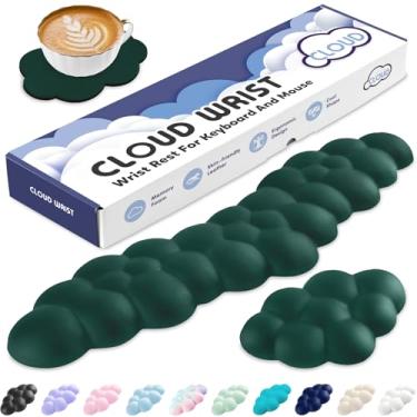 Imagem de Apoio de Pulso em Nuvem para Teclado e Mouse, Espuma de Memória e Couro PU com Suporte Ergonômico, Base Antiderrapante, Almofada para Braço Fofa e Apoio para Palma, Acessório para Mesa de Escritório