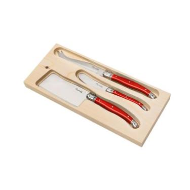 Imagem de Conjunto De 3 Facas Luxo Queijo Bandeja Madeira - Vermelho - La Tour