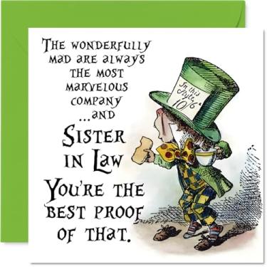 Imagem de Stuff4 Cartão de aniversário Sister in Law - Mad as a Hatter - Cartão de feliz aniversário para cunhada do irmão irmão, 14 cm vintage cartões comemorativos de aniversário de 14 cm