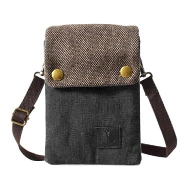 Imagem de LassZone Bolsa feminina pequena transversal de lona para celular bolsa de moedas carteira mini bolsas de ombro bolsa de pulso clutch, Preto, Small