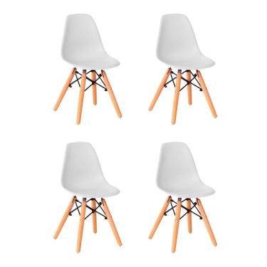 Imagem de Kit 4 Cadeiras Infantil Eames Polipropileno Base Madeira Eiffel Espresso Móveis Branco