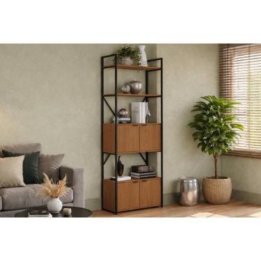 Imagem de Estante Livreiro Solteiro Industrial LI018 c/ 4 Portas 72cm Canela/Preto - Kappesberg