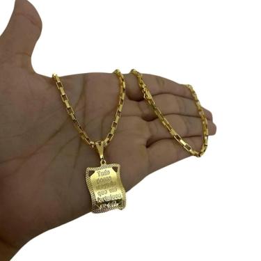 Imagem de Cordão Tijolinho 3Mm + Pingente Tudo Posso - Banhado A Ouro