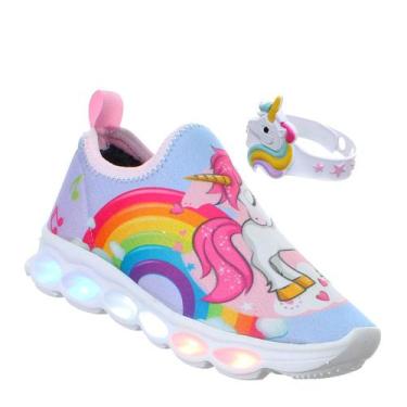 Imagem de Tenis com Luz Pisca Led Infantil Rosa Unicornio Menina Infantil Juveni