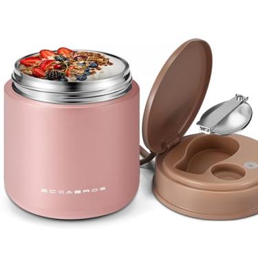 Imagem de eedabros Pote térmico infantil de 440 ml – Recipiente térmico térmico de aço inoxidável com alça e colher, garrafa térmica infantil à prova de vazamento de boca larga para comida quente e fria para