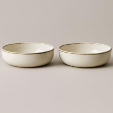 Imagem de Jogo de Pratos - Prato Fundo de Porcelana 100% Moderno 19cm, Cor Bege com Bowls Raso, Ideal para Pratos de Jantar e Casa (2 unid.)