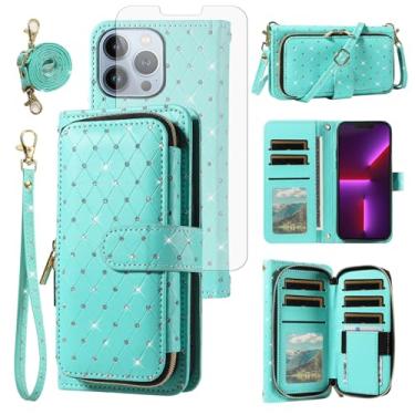 Imagem de Capa de celular para iPhone 13 Pro Max 2021 17.0 cm capa carteira celular com protetor de tela alça transversal alça brilhante glitter flip iPhone13promax 5G i Phone13Max Plus iPhone13 ProMax mulheres